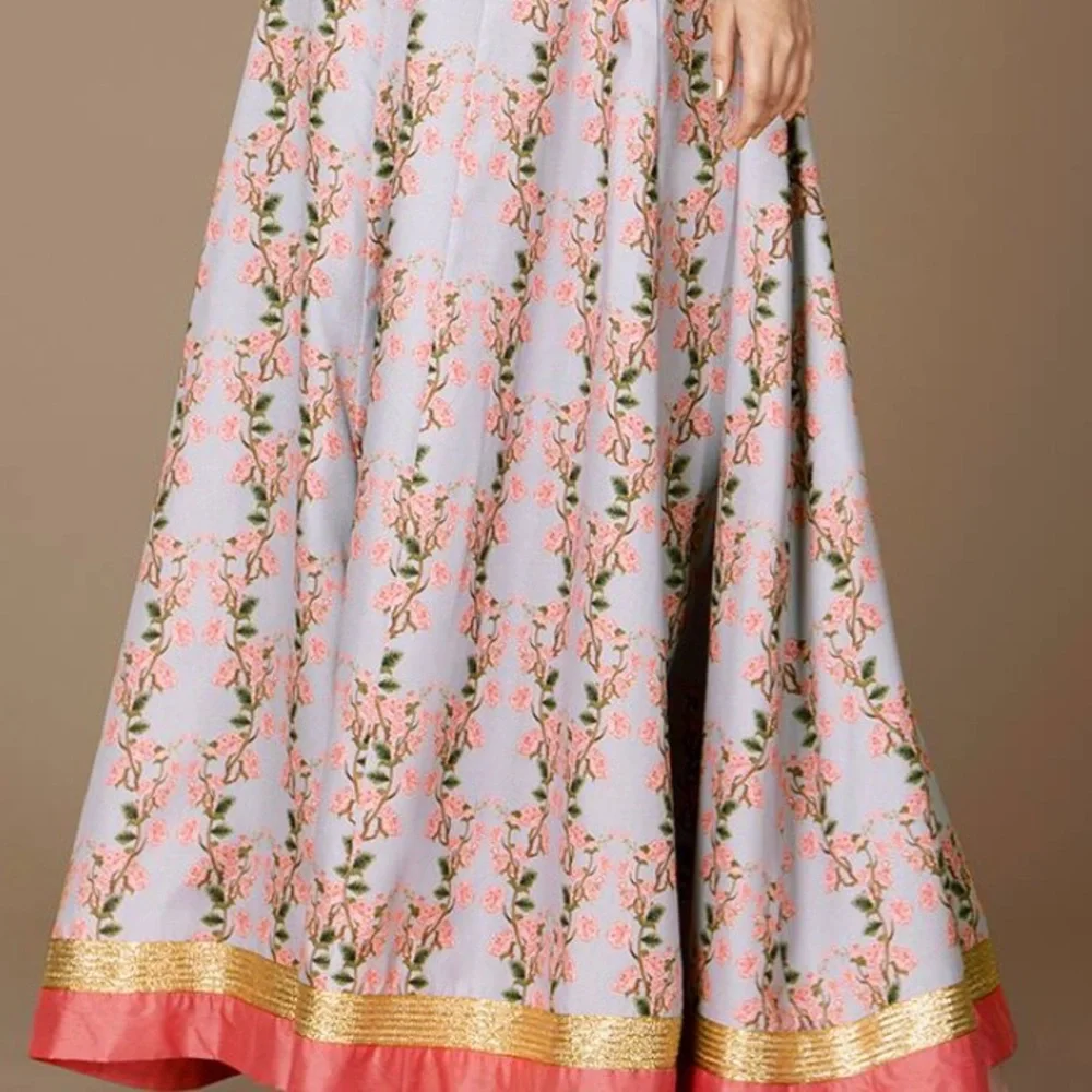 Indya Floral Grey Flared Maxi silk Skirt (Lehenga) & Top - Worn once. - Picture 2 of 16